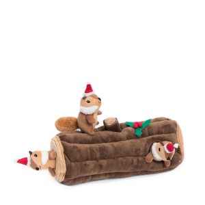 ZippyPaws Holiday Burrow – Yule Log with Chipmunks